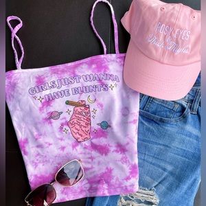 Cabin 7 Originals Tie-Dye Cropped Tank Top – Size L (Pastel Pink & Blue)